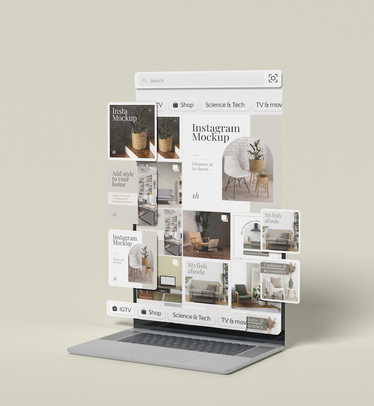 PSD social media apparaat mockup ontwerp.