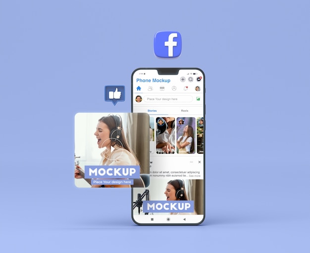 Social media application interface mock-up on smartphone