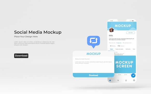 PSD social media application interface mock-up on smartphone