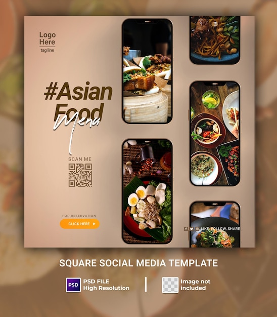 PSD 소셜 미디어 아시아 음식 템플릿