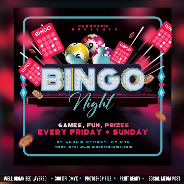 PSD Социальный медиа баннер bingo night flyer шаблон psd