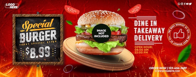 Social media banner burger today speciale aanbieding-sjabloon