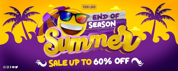 Social media banner end of season summer sale up to 60 off