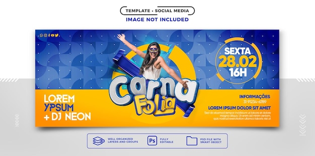 Social media banner flyer carna folia per la festa di carnevale in brasile