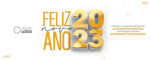 PSD social media banner happy 2023 on light background