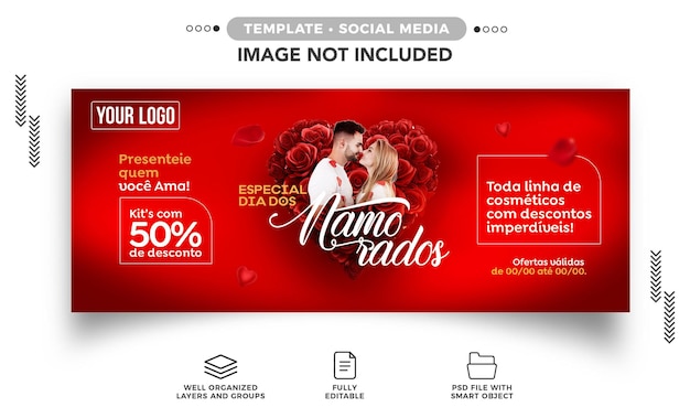 Social media banner happy valentine's day promo for stores