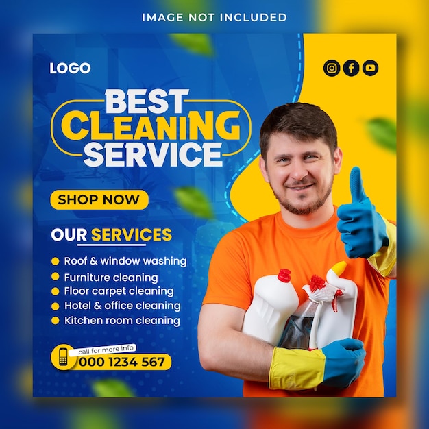 Social media banner and instagram post template for cleaning services