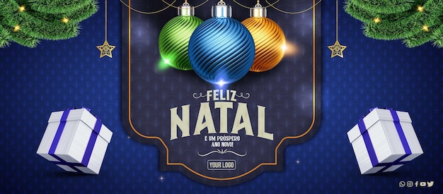 Social media banner instagram vrolijk blauw vrolijk kerstfeest en nieuwjaar in brazilië