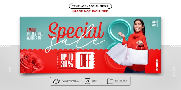 Social media banner international womens day special sale with up to 30 off