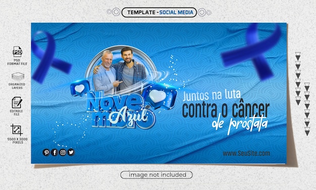 PSD social media banner para tema de campanha de novembro azul no brasil