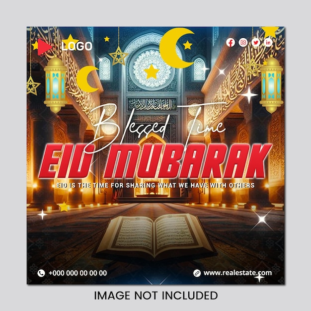 PSD banner e post sui social media per la festa islamica di eid al fitr mubarak