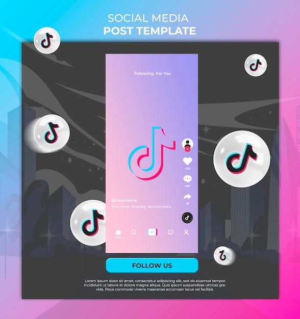 Social media banner post with tiktok window on a gradient background