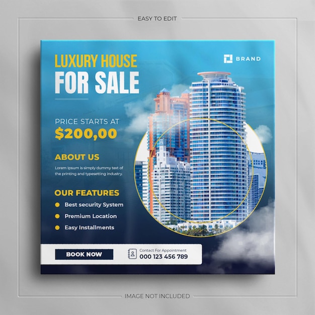 Social media Banner for Real estate house property and square Instagram post template design.