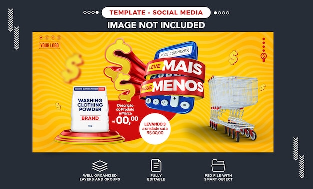 PSD social media banner supermarket take more pay less to save