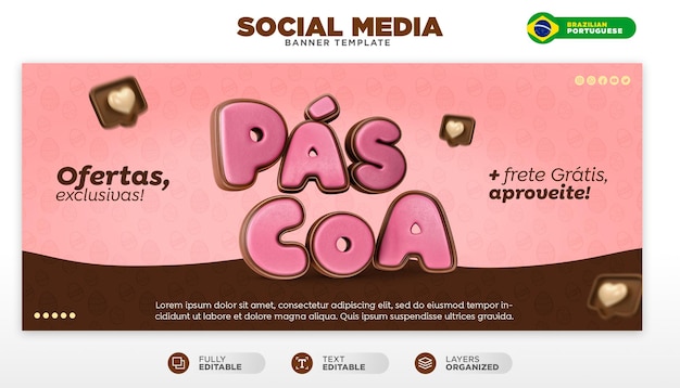 Modello di banner per social media offerte di promozione di pasqua