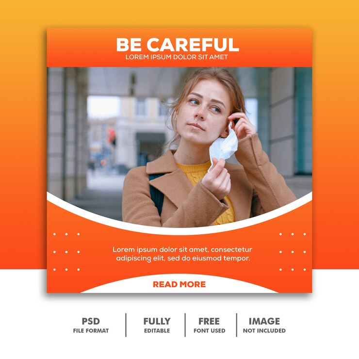 PSD social media banner template instagram, be careful coronavirus
