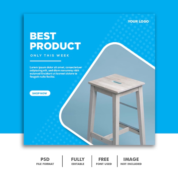 PSD social media banner template instagram, furniture best blue