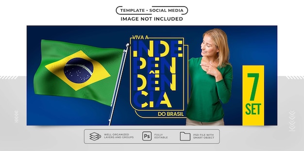 Social media banner template long live the independence of brazil