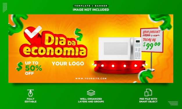 PSD modello di banner per social media per promuovere la giornata dell'economia dei francobolli al dettaglio dei prodotti brasiliani