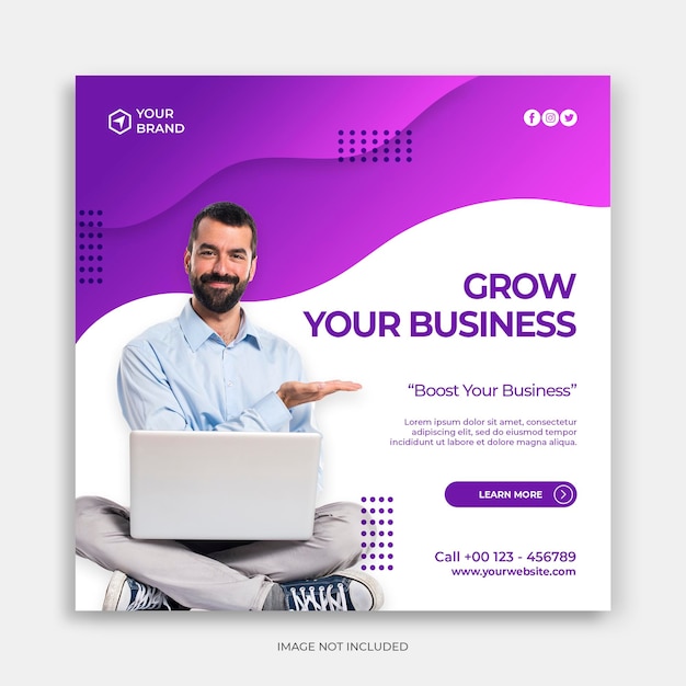 Social media banner template with grow your business concept digital marketing instagram post