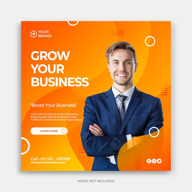 Social media banner template with grow your business concept Digital marketing instagram post