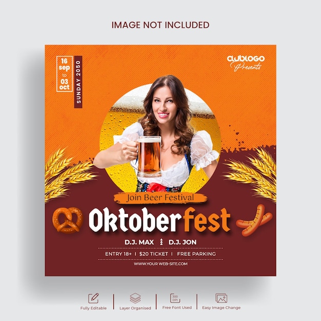 Social media banner voor oktoberfest feest en bier festival instagram post sjabloon