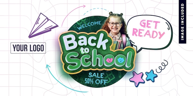 PSD social media banner welkom back to school sale 50 korting