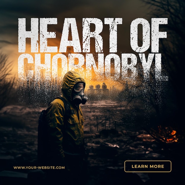 PSD social media banner with a stalker against the backdrop of chernobyl