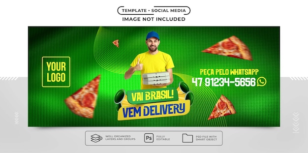 Promozione della consegna della pizza della coppa del mondo di banner sui social media in brasile