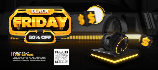 Social media black friday 50 korting op promotie banne template 3d render