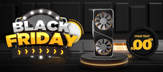 Modello di banner promozionale black friday per social media 3d render