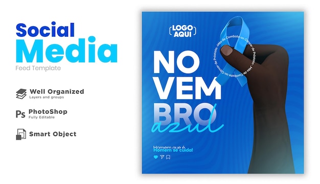 Social media for blue november campaign in 3d render in brazilian portuguese