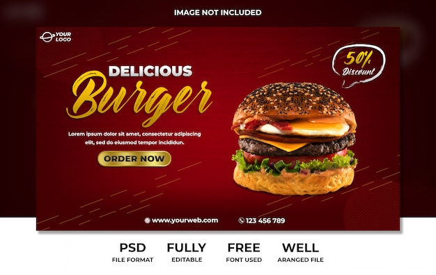 Pubblicità dell'insegna di web degli alimenti a rapida preparazione dell'hamburger di media sociali