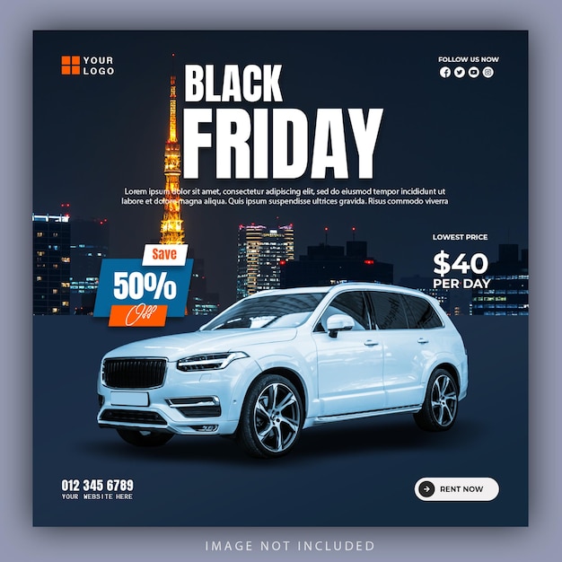 PSD social media car template poster design