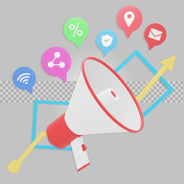 social media concept with megaphone 3d illustration