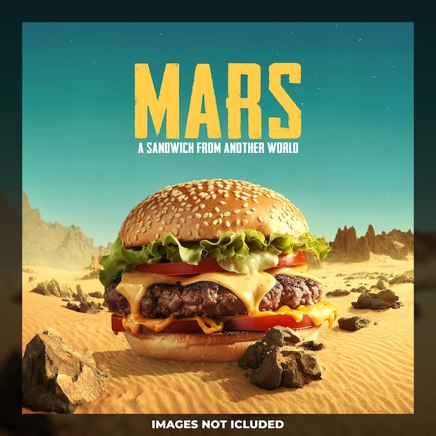 social media design for a burger on planet mars