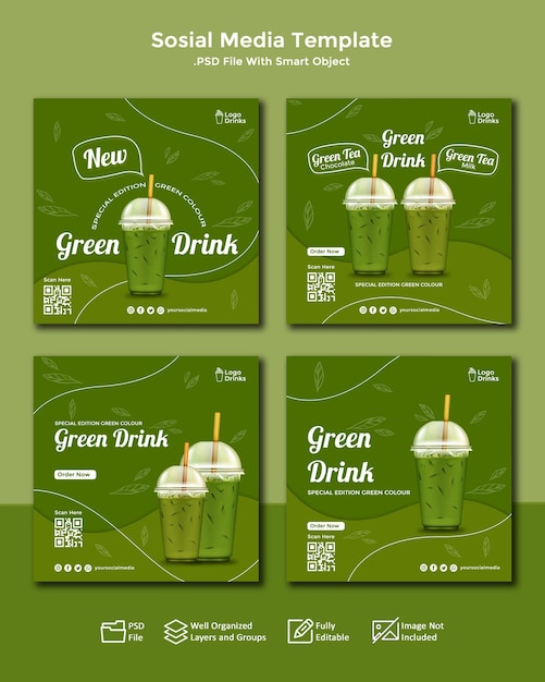 PSD social media drink scenografia lód zielona herbata
