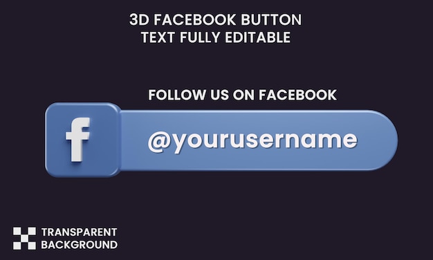 PSD social media facebook follow us button username template in 3d rendering