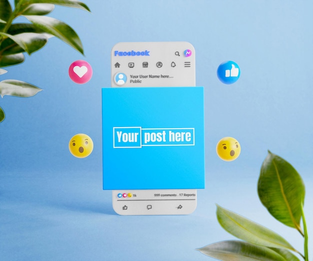 Progettazione di mockup di post su facebook per social media o progettazione di mockup di post su facebook in 3d