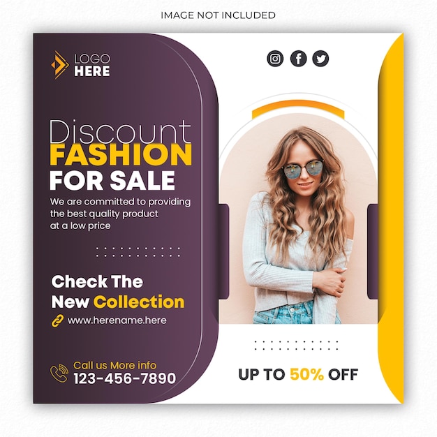 Social media fashion sale post advertising simple square web banner template