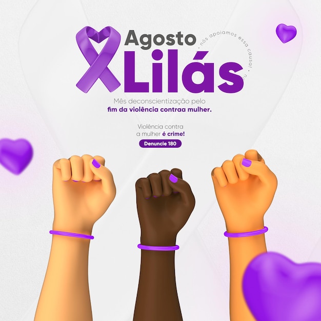 3d 렌더에서 브라질의 마케팅 캠페인을 위한 소셜 미디어 피드 라일락 8월
