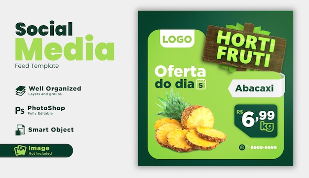 Social Media Feed Oferuje Szablon Hortifruti Brazylia