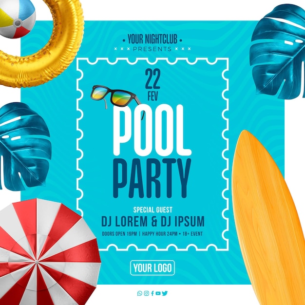 PSD social media feed summer pool party