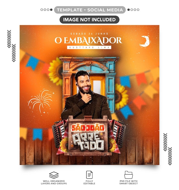 PSD social media feed template party of sao joao and live music