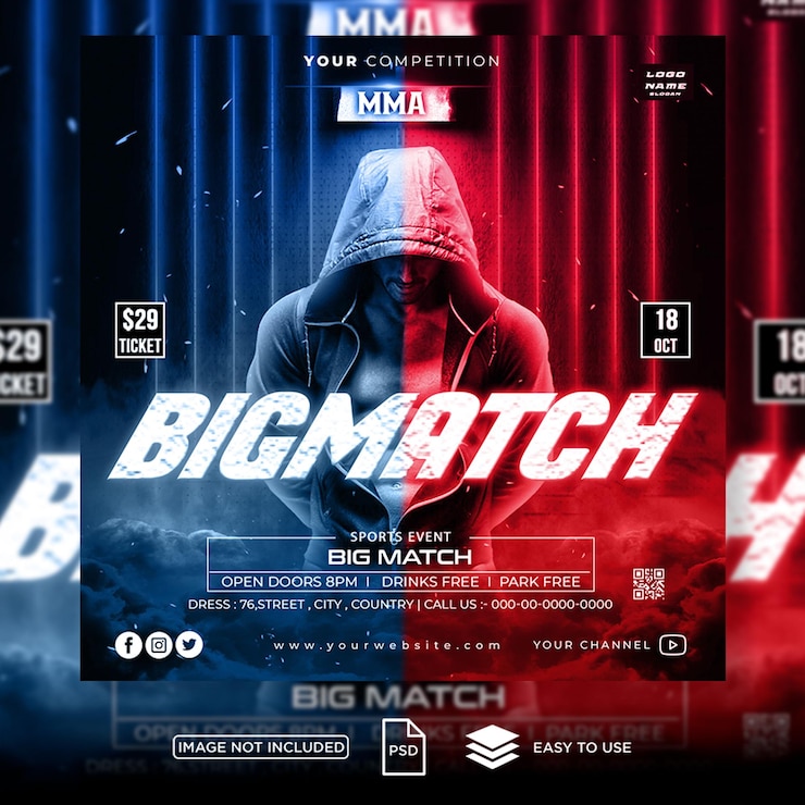 PSD social media flyer template for mma sport event