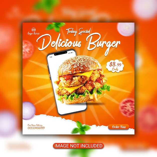 Social media food post special burger flyer restaurant food menu sale food menu flyer