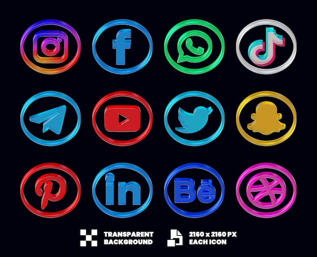 PSD social media glass icon collection 3d