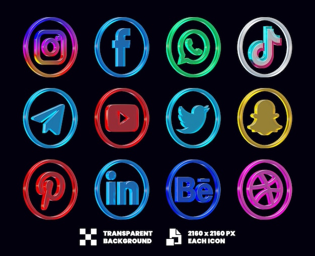 Social media glass icon collection 3d