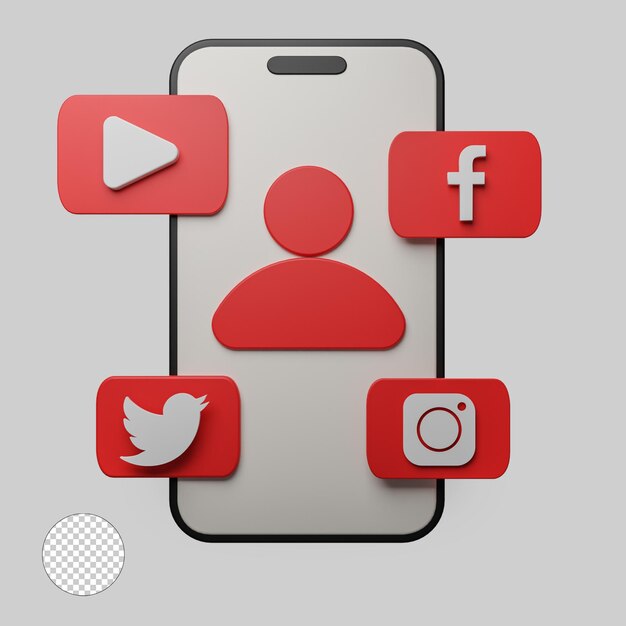 SOCIAL MEDIA HANDPHONE ICON 3D RENDERING