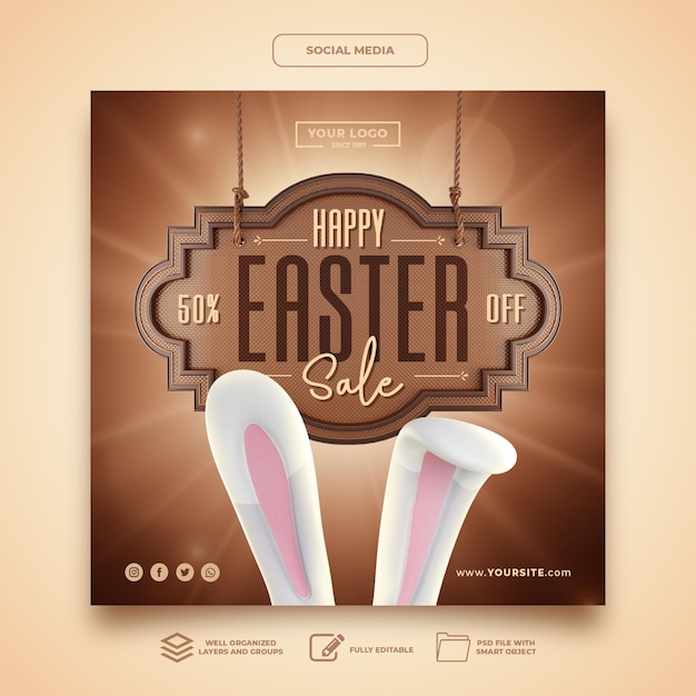 Social media happy easter sale rabbit template